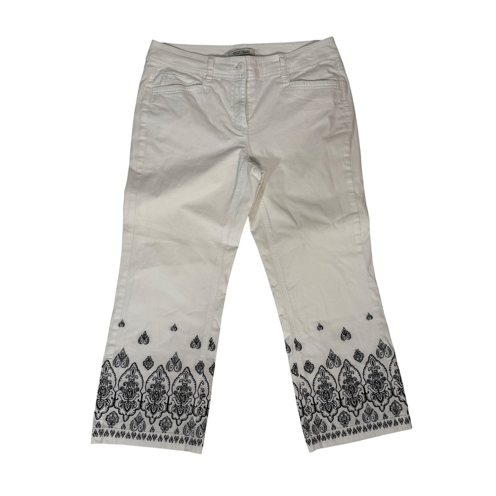 White House Black Market Crop Pants Womens 6 White Excellent Paisley Embroidered